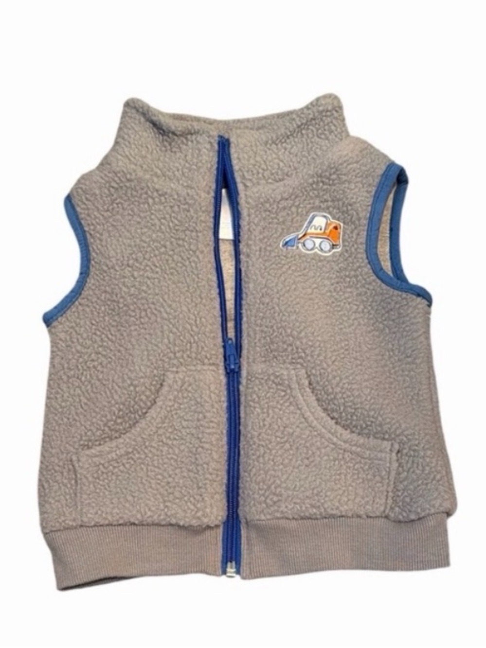 12M Nursery Rhyme Fleece Vest 🚜 Cozy Gray Sherpa Construction Truck Vest
